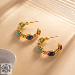 18K Gold C-Shaped Natural Stone Earrings - QH Clothing