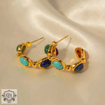 18K Gold C-Shaped Natural Stone Earrings - QH Clothing