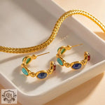 18K Gold C-Shaped Natural Stone Earrings - QH Clothing