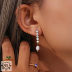 18k Gold Chain Earrings with Freshwater Pearls - QH Clothing