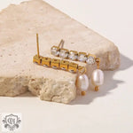 18k Gold Chain Earrings with Freshwater Pearls - QH Clothing