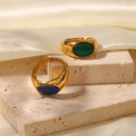 18K Gold Chain Link Chrysoprase Geometric Ring - QH Clothing