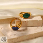 18K Gold Chain Link Chrysoprase Geometric Ring - QH Clothing