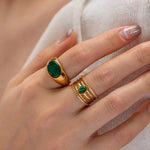 18K Gold Chain Link Chrysoprase Geometric Ring - QH Clothing