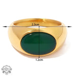 18K Gold Chain Link Chrysoprase Geometric Ring - QH Clothing