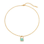 18K Novel Fashion Checker Checker Green and White Design Versatile Pendant Necklace - QH Clothing