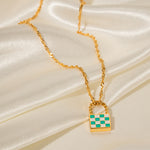 18K Novel Fashion Checker Checker Green and White Design Versatile Pendant Necklace - QH Clothing