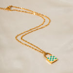 18K Novel Fashion Checker Checker Green and White Design Versatile Pendant Necklace - QH Clothing