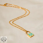 18K Novel Fashion Checker Checker Green and White Design Versatile Pendant Necklace - QH Clothing