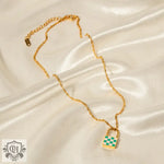 18K Novel Fashion Checker Checker Green and White Design Versatile Pendant Necklace - QH Clothing