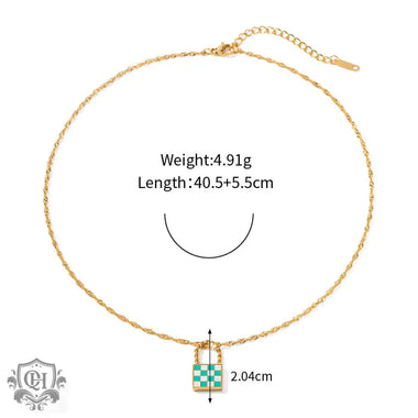 18K Novel Fashion Checker Checker Green and White Design Versatile Pendant Necklace - QH Clothing