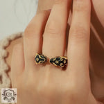 18K gold trendy and fashionable cheetah inlaid gem opening design light luxury style ring - QH Clothing