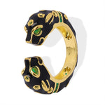 18K gold trendy and fashionable cheetah inlaid gem opening design light luxury style ring - QH Clothing