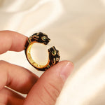 18K gold trendy and fashionable cheetah inlaid gem opening design light luxury style ring - QH Clothing