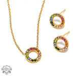 Gold-toned jewelry set featuring 18K Gold Circle Design with colorful crystal accents