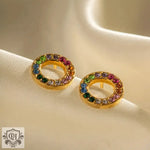 18K Gold Circle Design earrings featuring vibrant gemstones in a stunning circle design