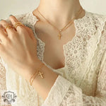 18K Gold Classic Cross Necklace & Bracelet - QH Clothing