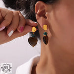 Dangling gold, teal, and brown heart earrings from 18K Gold Classic earrings set