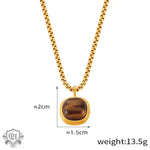 Gold chain necklace with brown stone pendant in 18K gold classic retro design earrings set