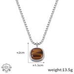 Silver chain necklace with brown stone pendant in 18K gold classic earrings set