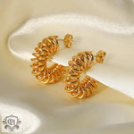 18K Gold Coil Spring Design C-Shaped Earrings - QH Clothing