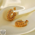 18K Gold Coil Spring Design C-Shaped Earrings - QH Clothing