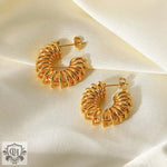 18K Gold Coil Spring Design C-Shaped Earrings - QH Clothing