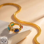 18K Gold Colourful Stone Inlaid Ring - QH Clothing