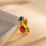 18K Gold Colourful Stone Inlaid Ring - QH Clothing