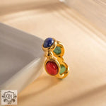 18K Gold Colourful Stone Inlaid Ring - QH Clothing