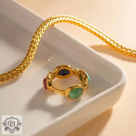 18K Gold Colourful Stone Inlaid Ring - QH Clothing