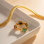 18K Gold Colourful Stone Inlaid Ring - QH Clothing