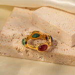 18K Gold Colourful Stone Inlaid Ring - QH Clothing