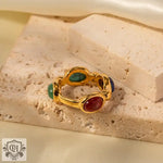 18K Gold Colourful Stone Inlaid Ring - QH Clothing