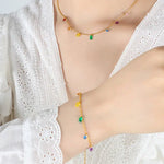 18K Gold Colourful Zircon Bracelet & Necklace - QH Clothing