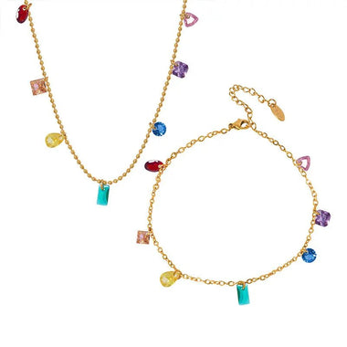 18K Gold Colourful Zircon Bracelet & Necklace - QH Clothing