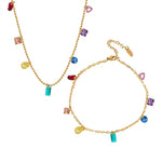 18K Gold Colourful Zircon Bracelet & Necklace - QH Clothing