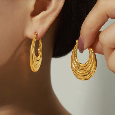 18K gold retro fashionable crescent design versatile earrings - QH Clothing