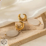 18K Gold Crescent Moon Gemstone Pendant Earrings - QH Clothing