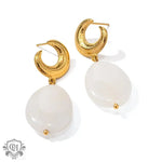 18K Gold Crescent Moon Gemstone Pendant Earrings - QH Clothing