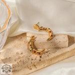 18K Gold Crescent Moon Zircon Drop Earrings - QH Clothing