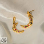 18K Gold Crescent Moon Zircon Drop Earrings - QH Clothing