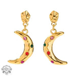 18K Gold Crescent Moon Zircon Drop Earrings - QH Clothing