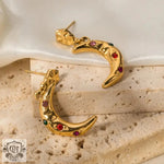 18K Gold Crescent Moon Zircon Drop Earrings - QH Clothing