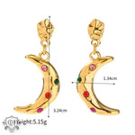 18K Gold Crescent Moon Zircon Drop Earrings - QH Clothing