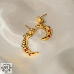 18K Gold Crescent Moon Zircon Drop Earrings - QH Clothing