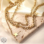 18K Gold Cross and Star Pendant Double Layer Necklace - QH Clothing