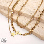 18K Gold Cross and Star Pendant Double Layer Necklace - QH Clothing