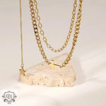 18K Gold Cross and Star Pendant Double Layer Necklace - QH Clothing