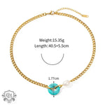 18K Gold Cuban Chain Necklace with Stone Ring Pendant - QH Clothing